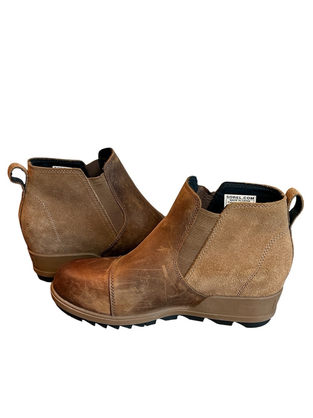Sorel Evie Pull on Wedge Ankle Boots Women's Size 8 US Brown Leather & Suede - Picture 3 of 15